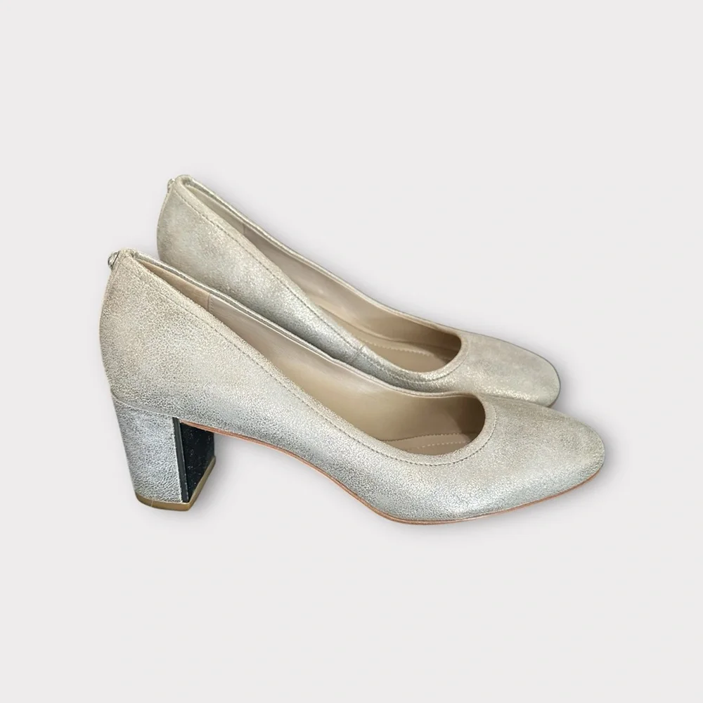 New Donald J. Pliner Metallic Champagne Block Heel Pumps